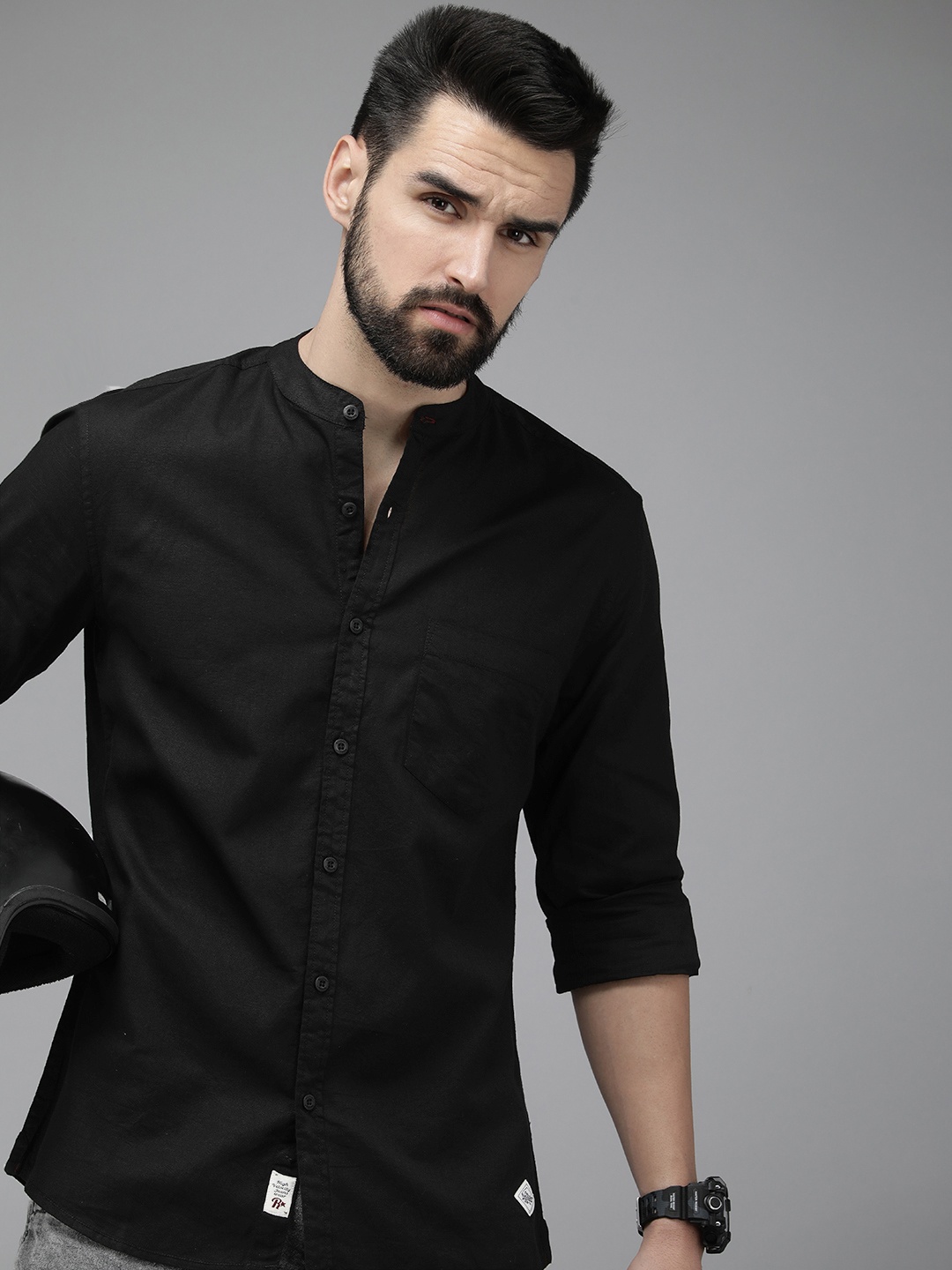 

Roadster Men Black Regular Fit Solid Opaque Pure Cotton Casual Shirt