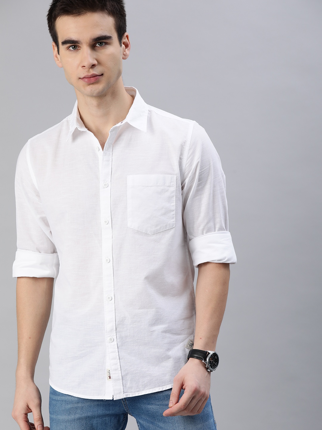 

Roadster Men White Pure Cotton Casual Shirt