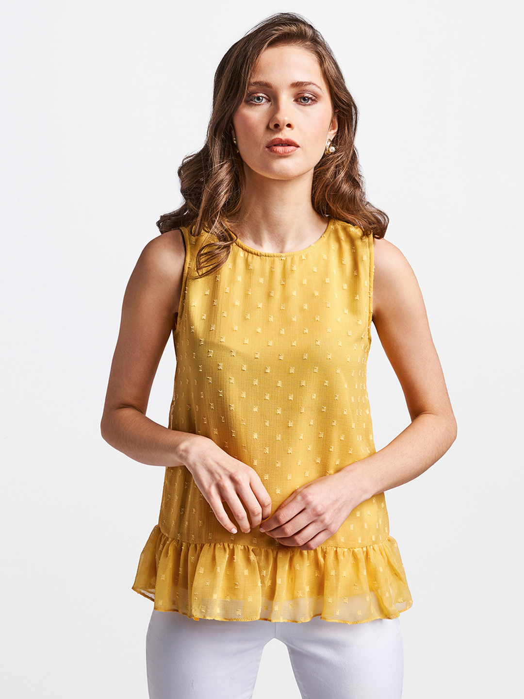 

AND Women Mustard Yellow Self Design Top