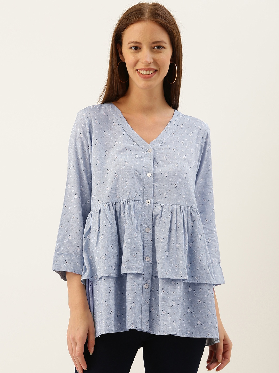 

AND Women Blue & White Printed Layered Maternity Top