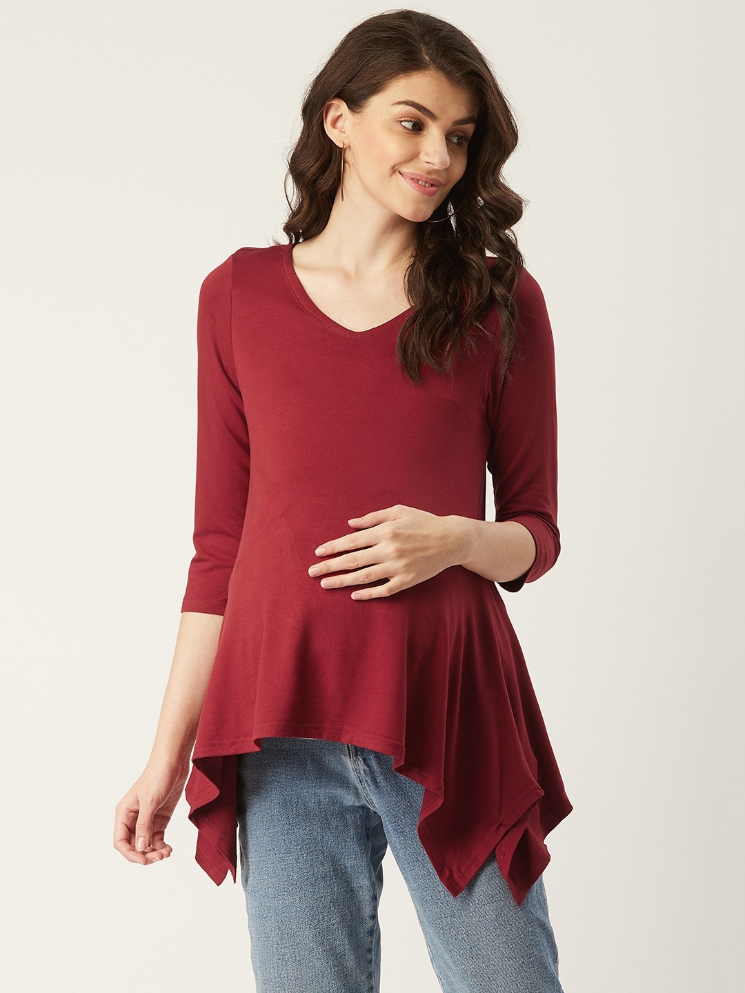 

AND Women Maroon Solid Maternity A-Line Top