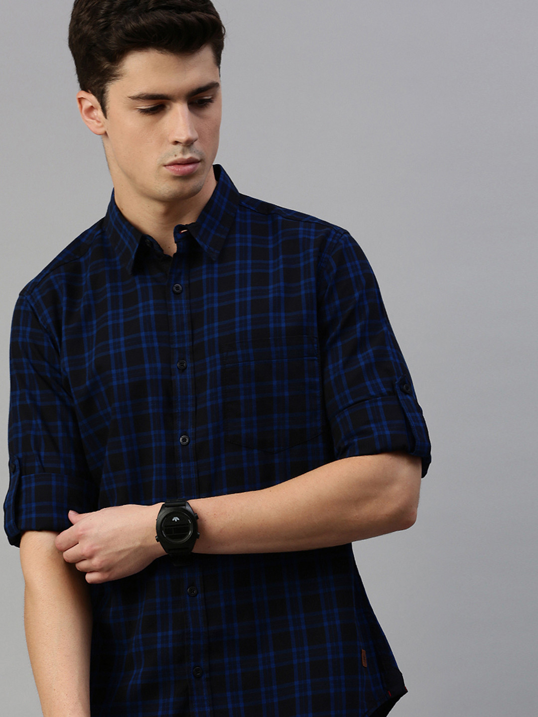 

Roadster Men Black & Blue Regular Fit Checked Sustainable Casual Shirt