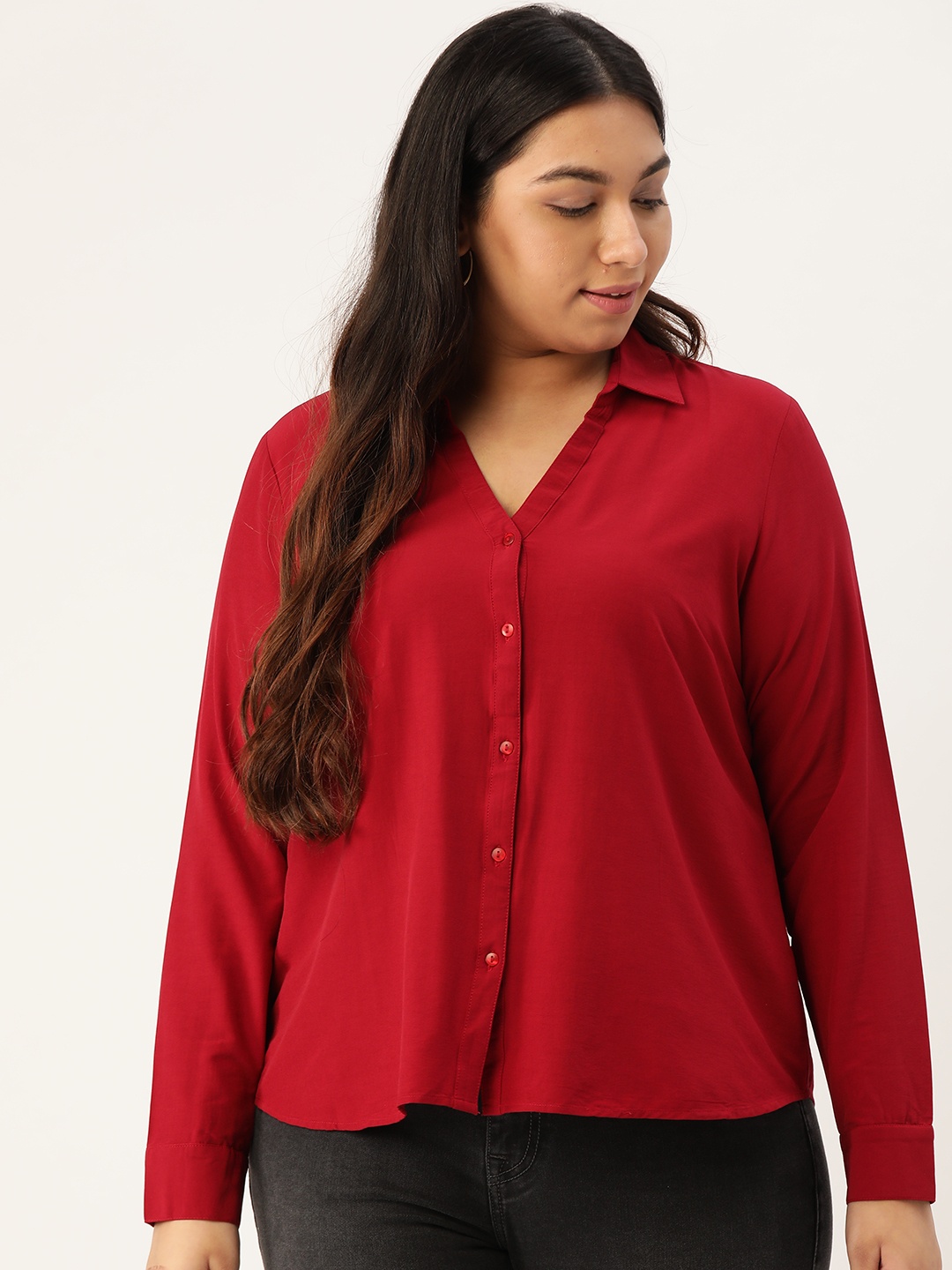 

Sztori Women Maroon Regular Fit Solid Plus Size Casual Shirt