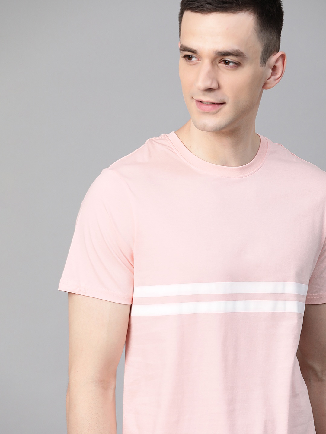 

Mast & Harbour Men Pink & White Striped Detail Round Neck T-shirt