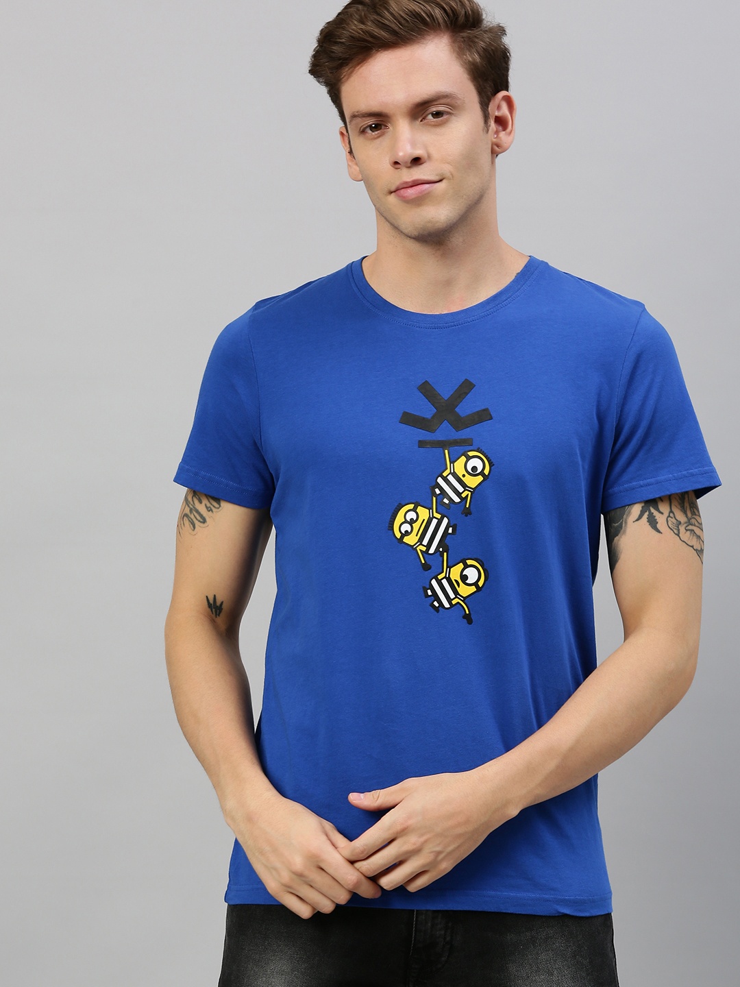 

WROGN x Minions Men Blue Slim Fit Printed Pure Cotton T-shirt