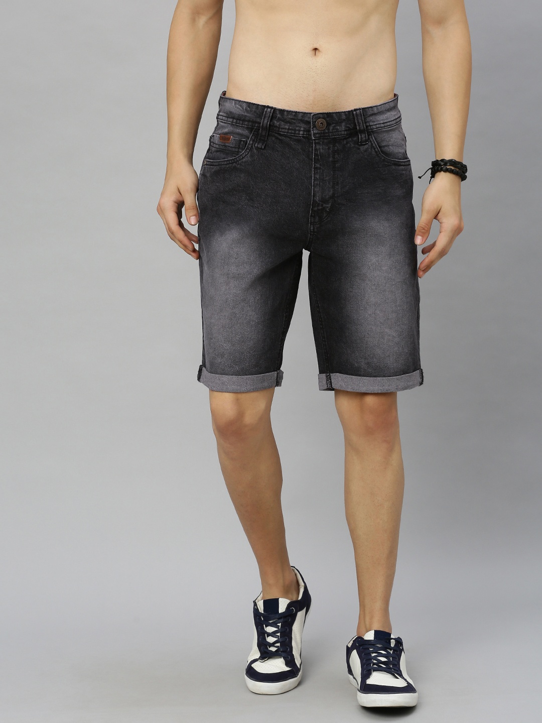 

Roadster Men Charcoal Grey Washed Regular Fit Denim Shorts