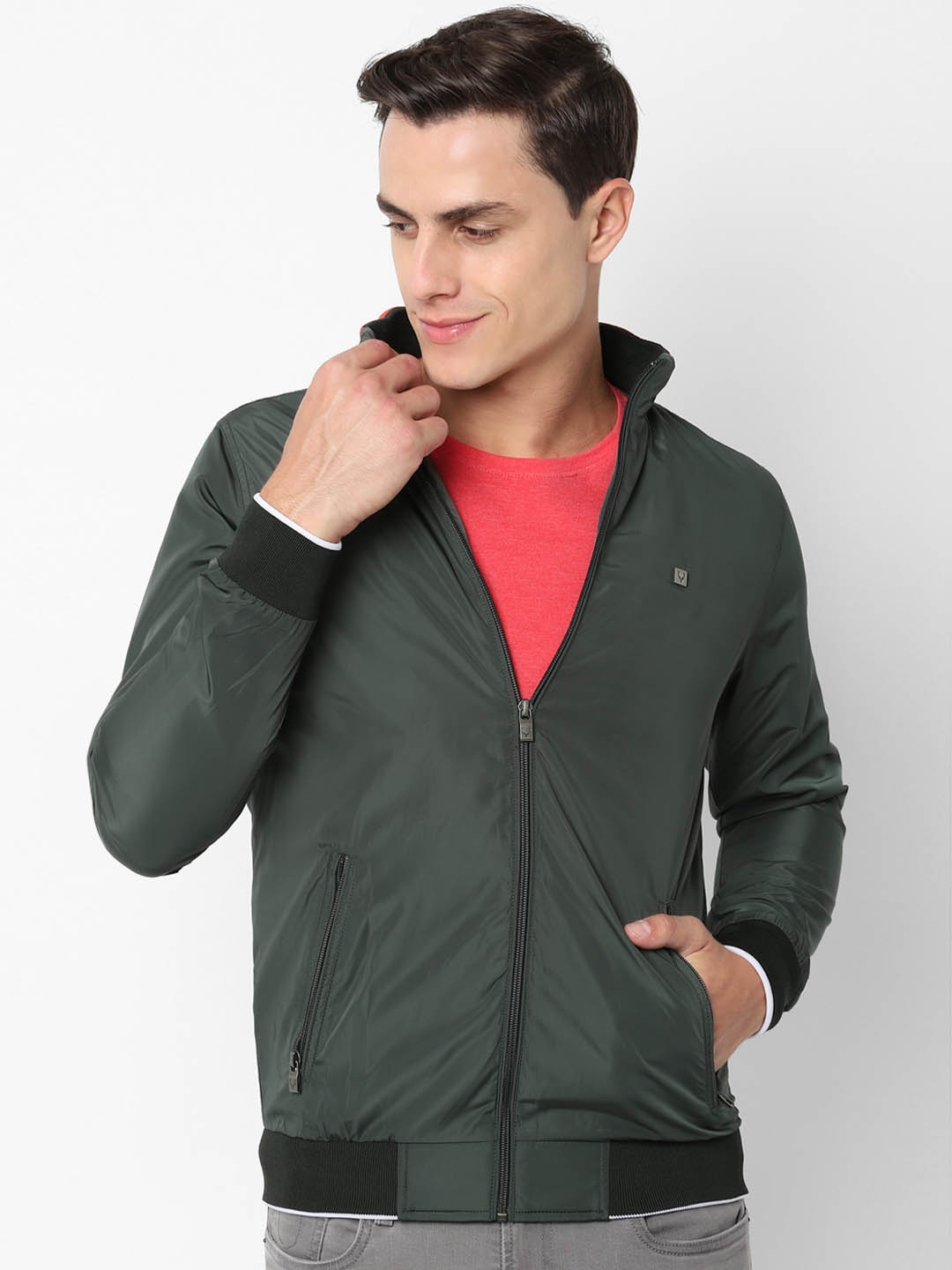 

Allen Solly Men Green Colourblocked Windcheater Bomber