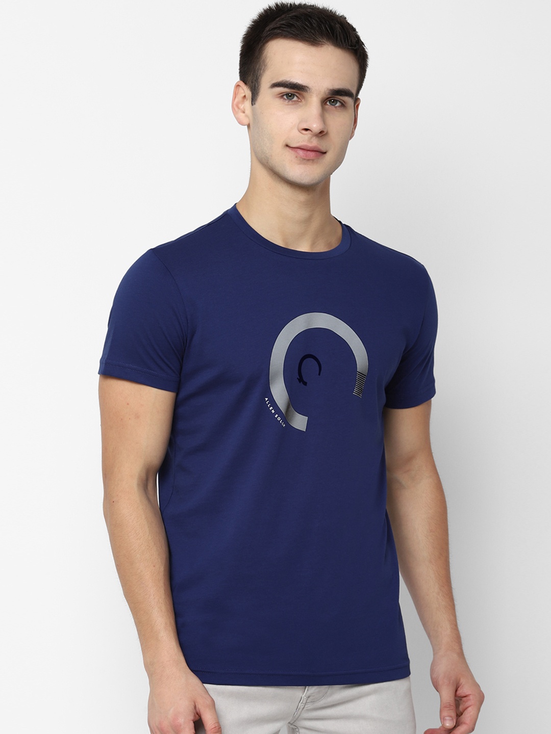 

Allen Solly Sport Men Navy Blue Printed Round Neck Pure Cotton T-shirt