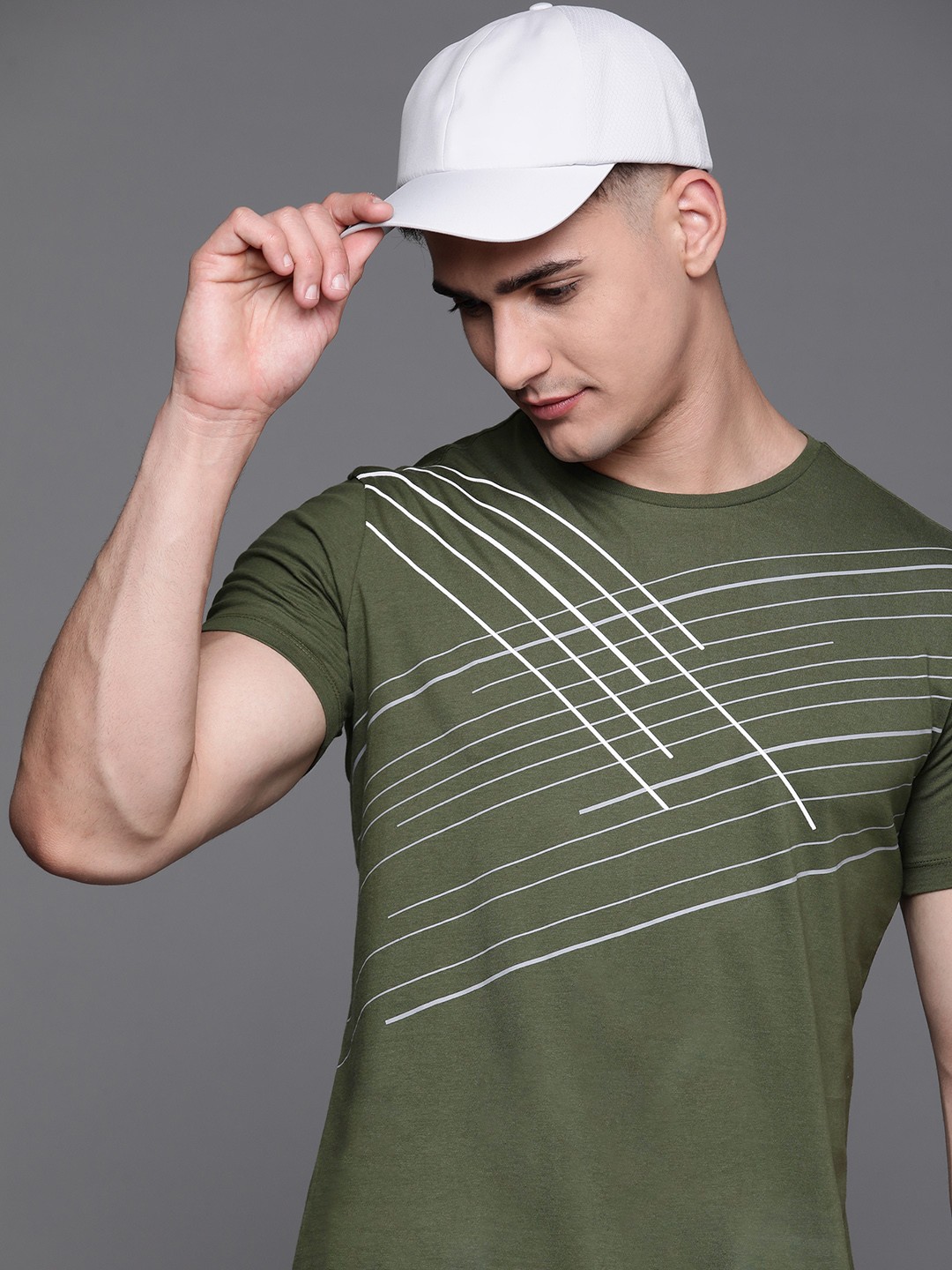 

Allen Solly Sport Men Olive Green Striped Pure Cotton T-shirt