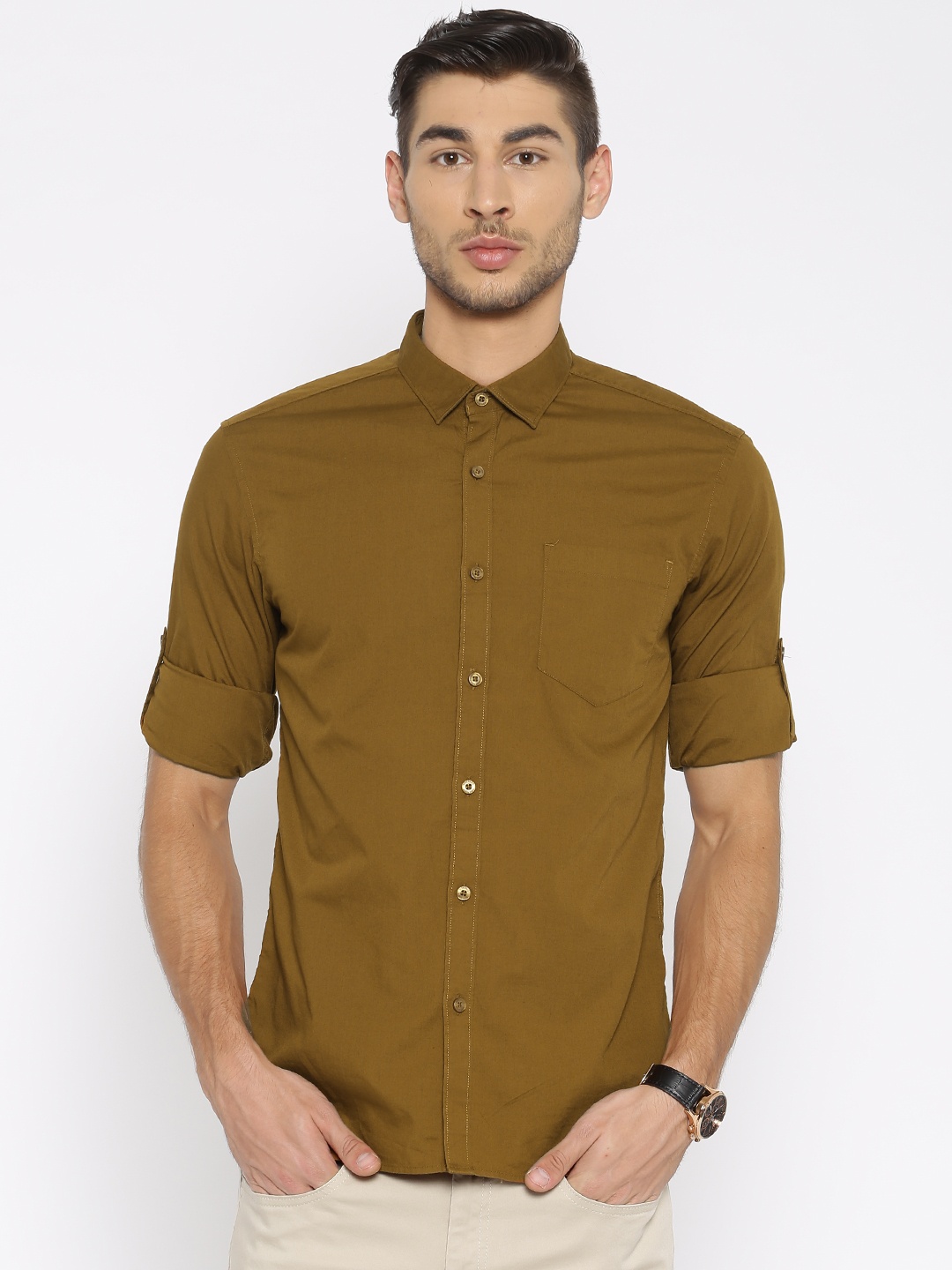 

Highlander Khaki Slim Fit Casual Shirt