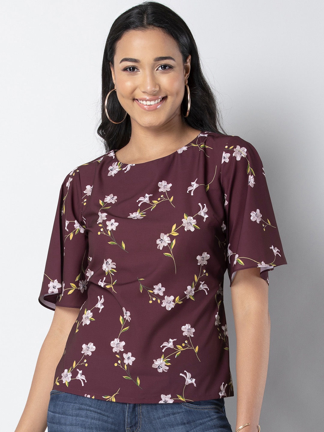 

FabAlley Women Maroon Floral Printed Top