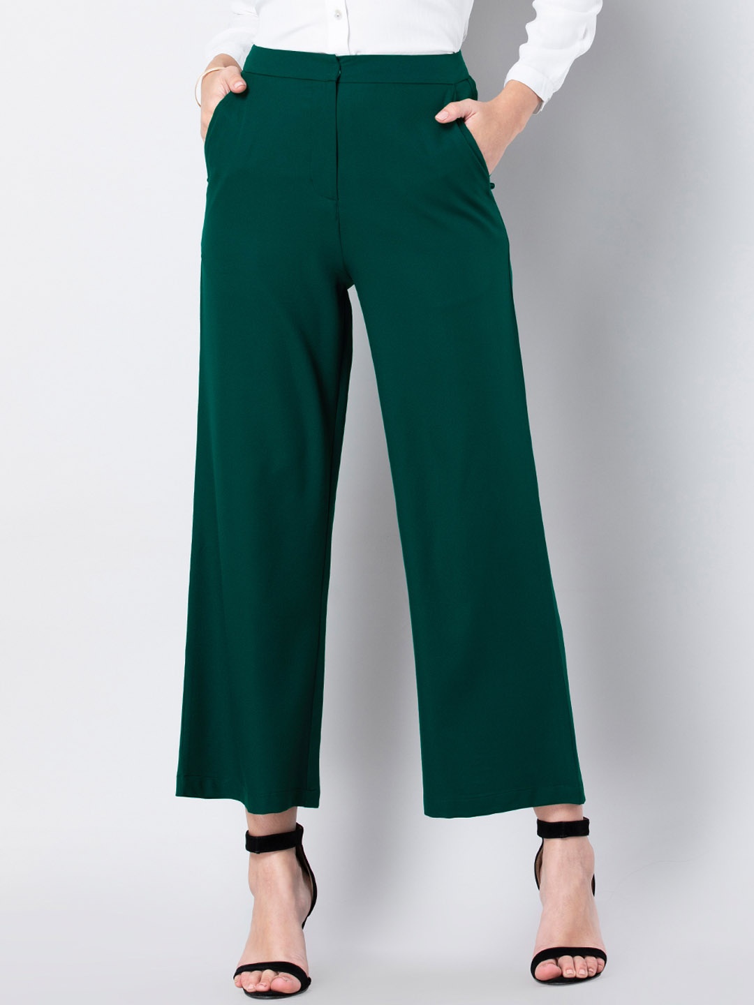 

FabAlley Women Green Regular Fit Solid Parallel Trousers