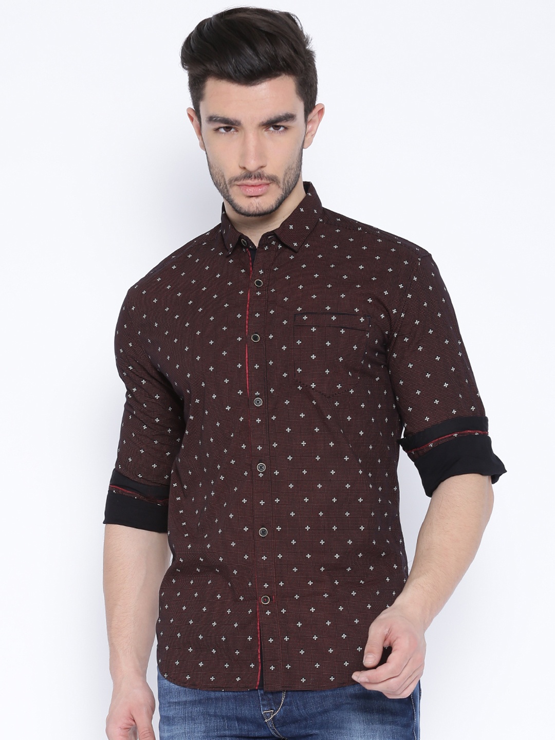 

Locomotive Maroon Printed Slim Fit Casual Shirt