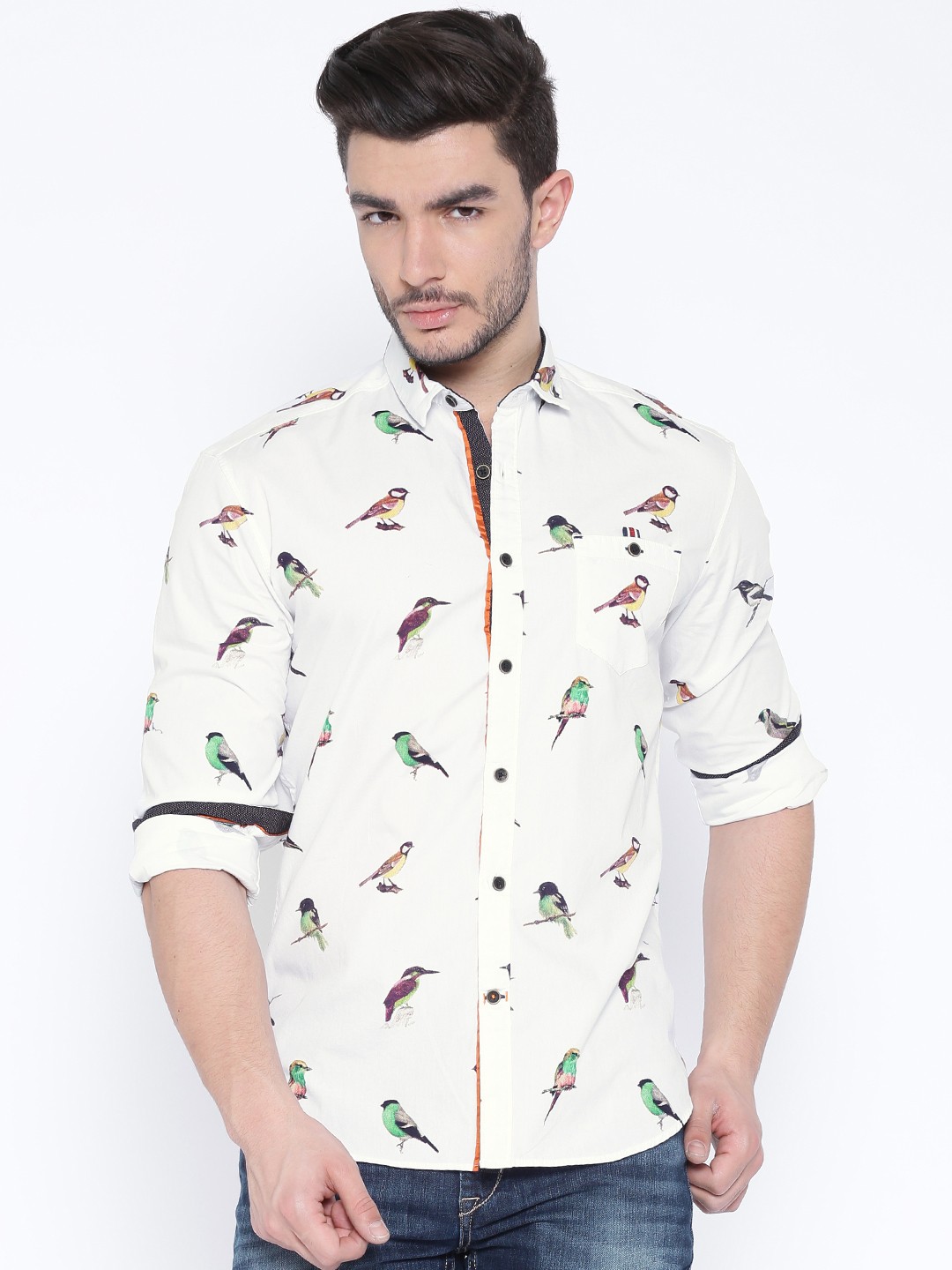 

Locomotive White Printed Slim Fit Casual Shirt