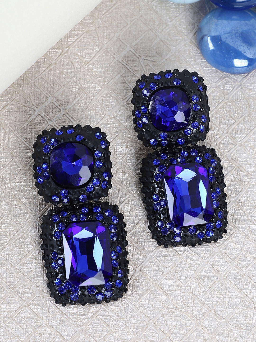

Shining Diva Fashion Blue and Black Contemporary Drop Earrings
