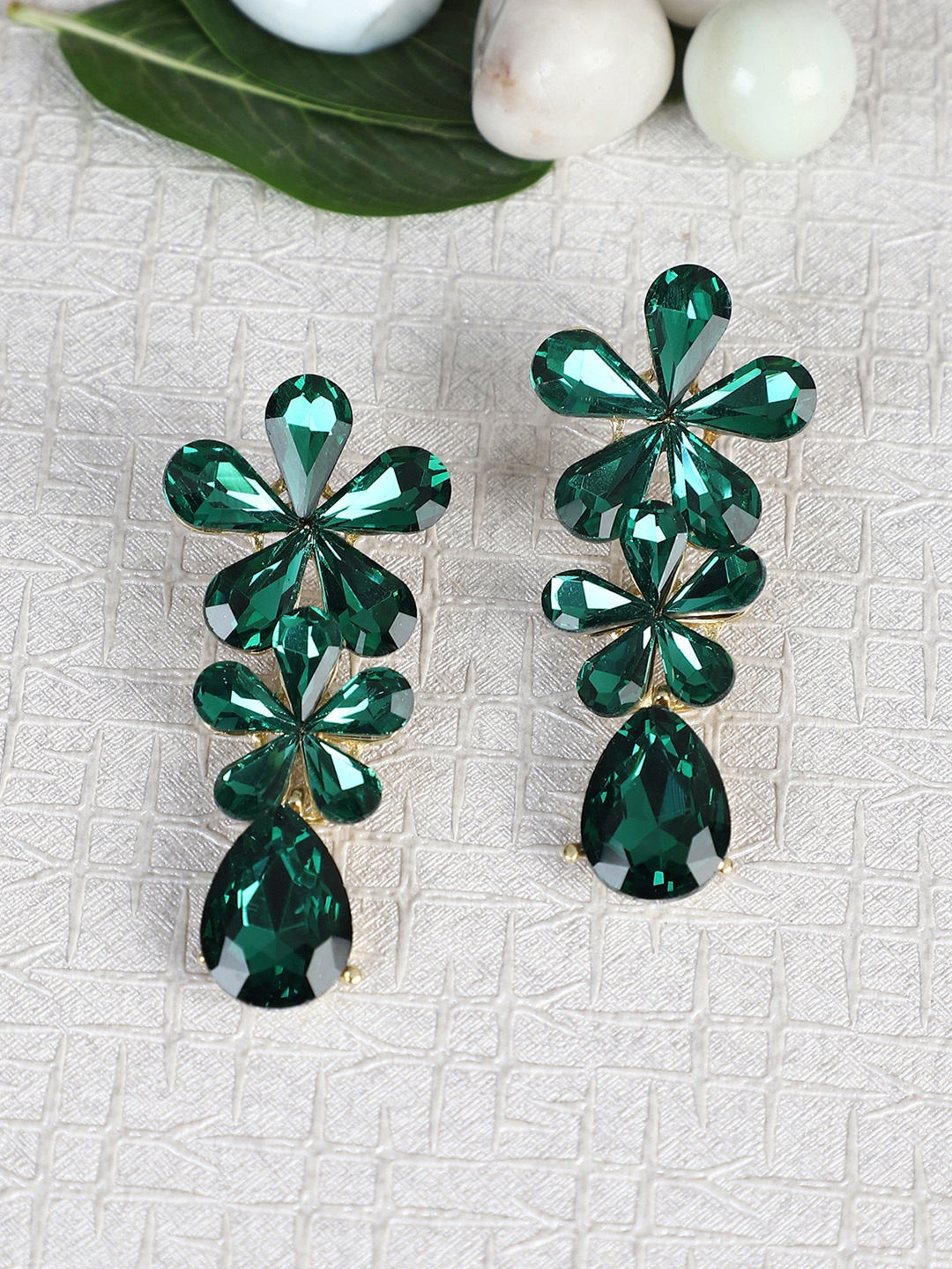

Shining Diva Fashion Gold-Plated and Green Crystal Contemporary Drop Earrings