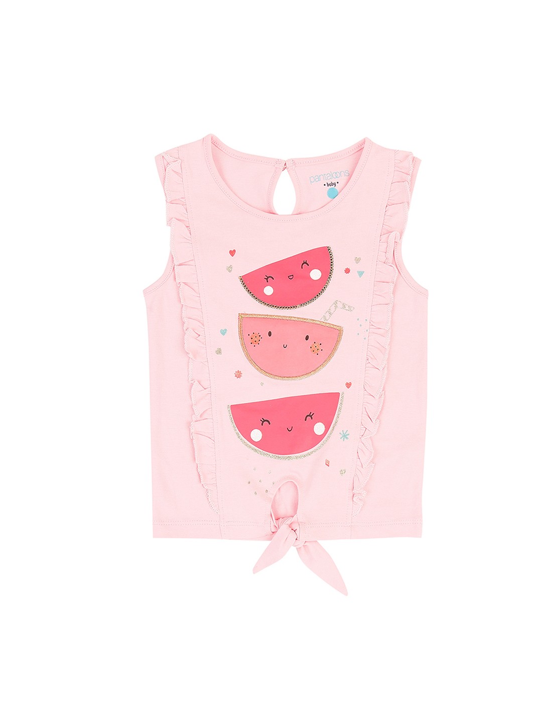 

Pantaloons Baby Girls Pink Printed Round Neck Pure Cotton T-shirt