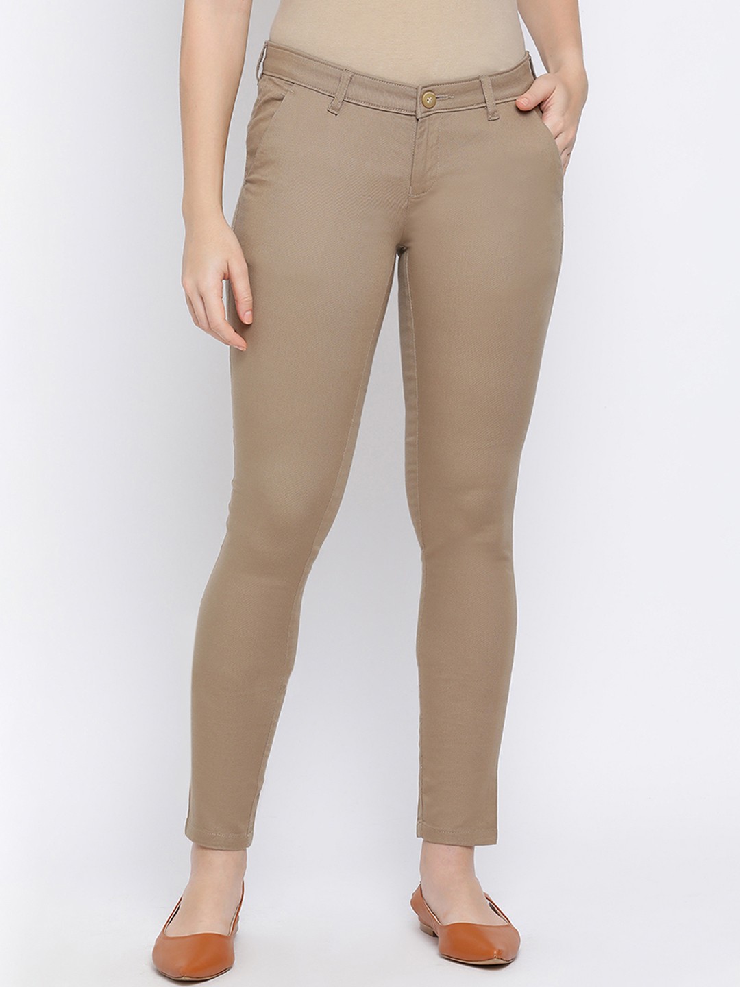 

Crimsoune Club Women Beige Slim Fit Solid Chinos