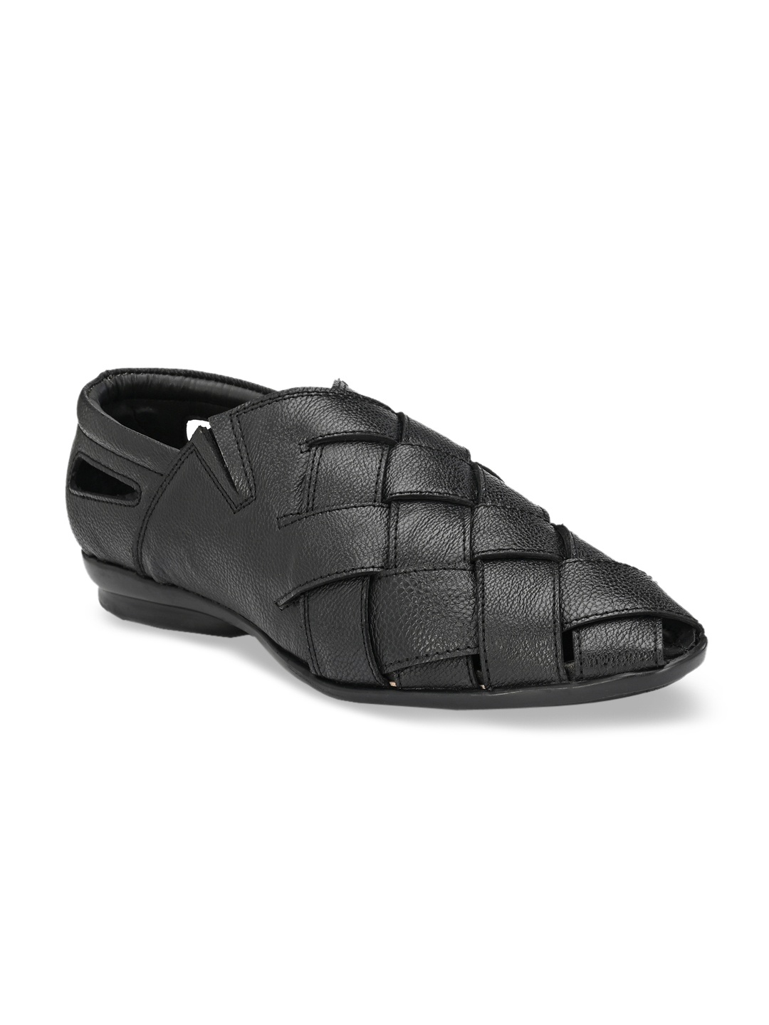 

El Paso Men Black Leather Shoe-Style Sandals