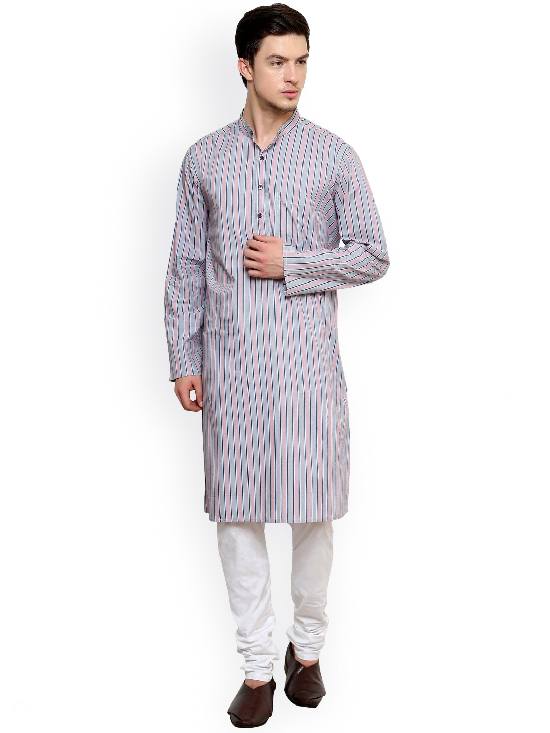 

even Pink & Grey Striped Kurta