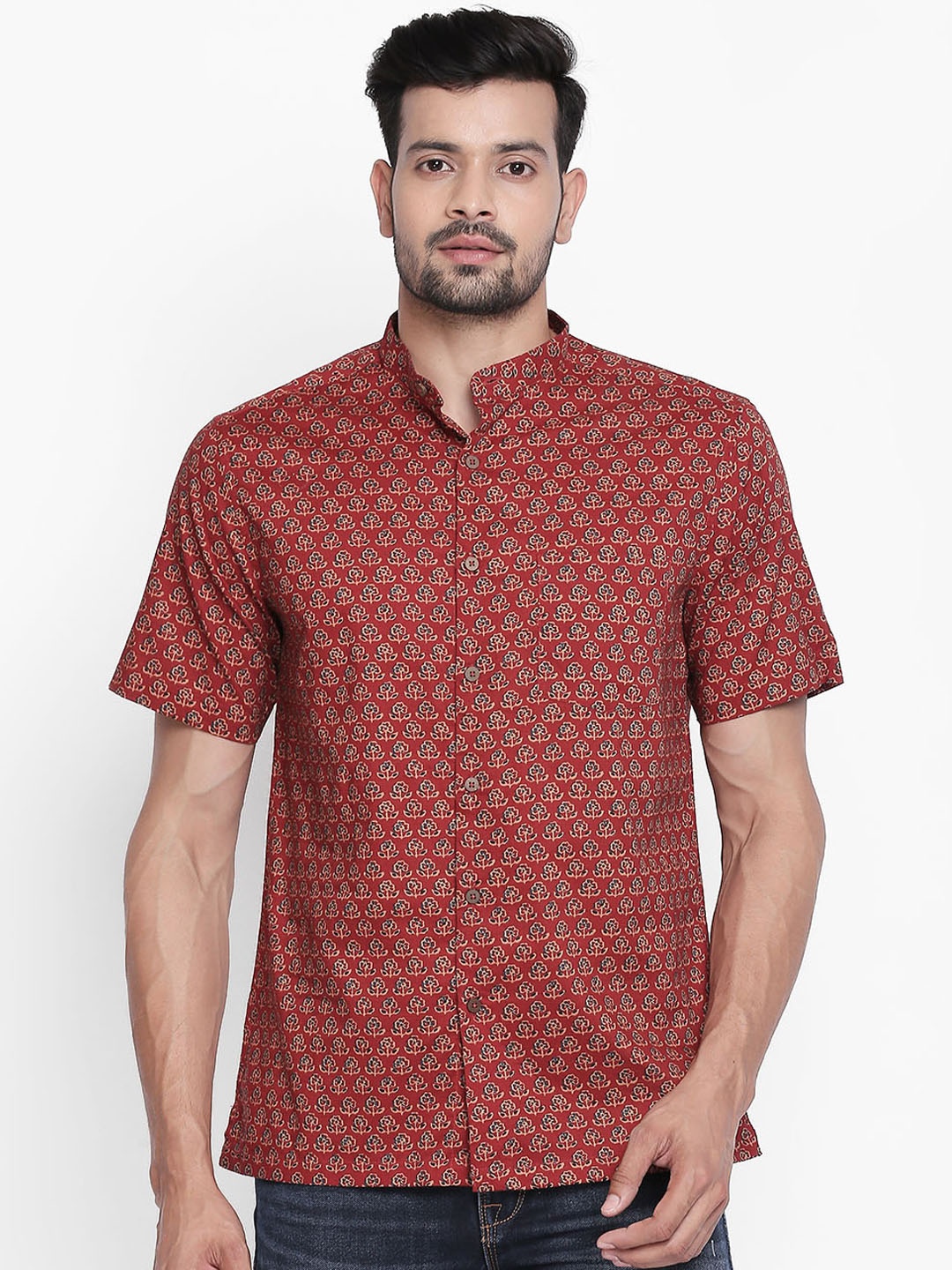 

indus route by Pantaloons Men Maroon Floral Printed Kurta