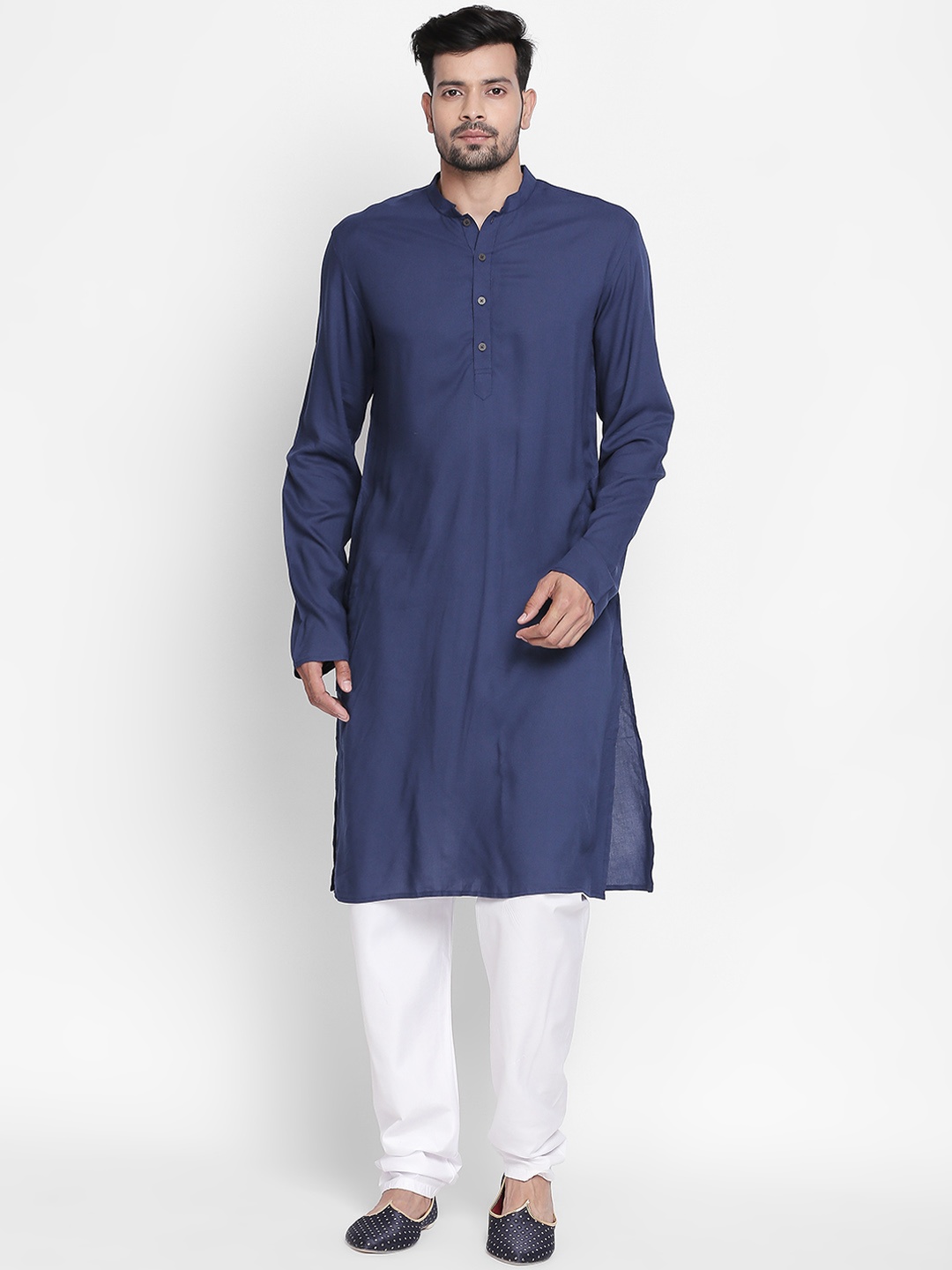

indus route by Pantaloons Men Blue Solid Straight Kurta