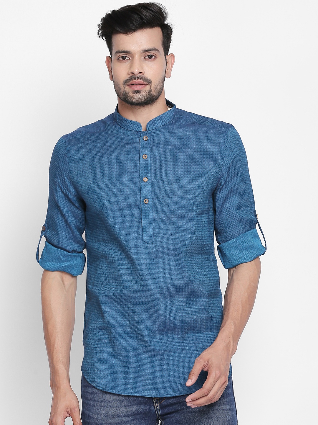 

indus route by Pantaloons Men Blue Printed Straight Kurta