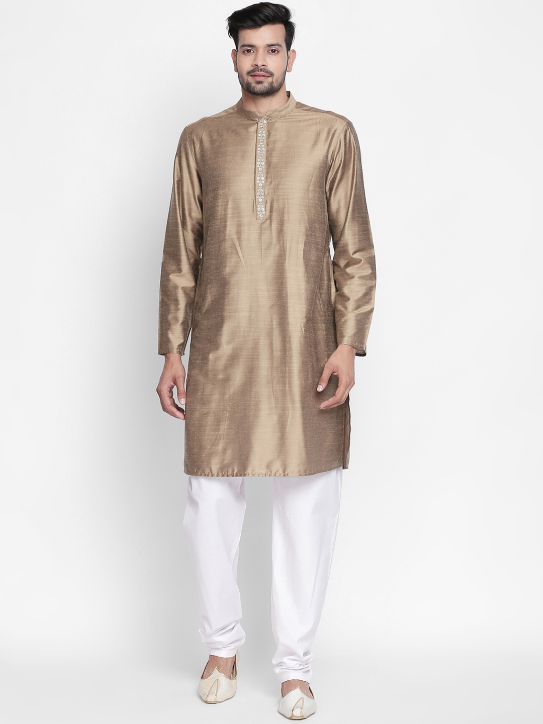 

indus route by Pantaloons Men Gold Solid Straight Kurta