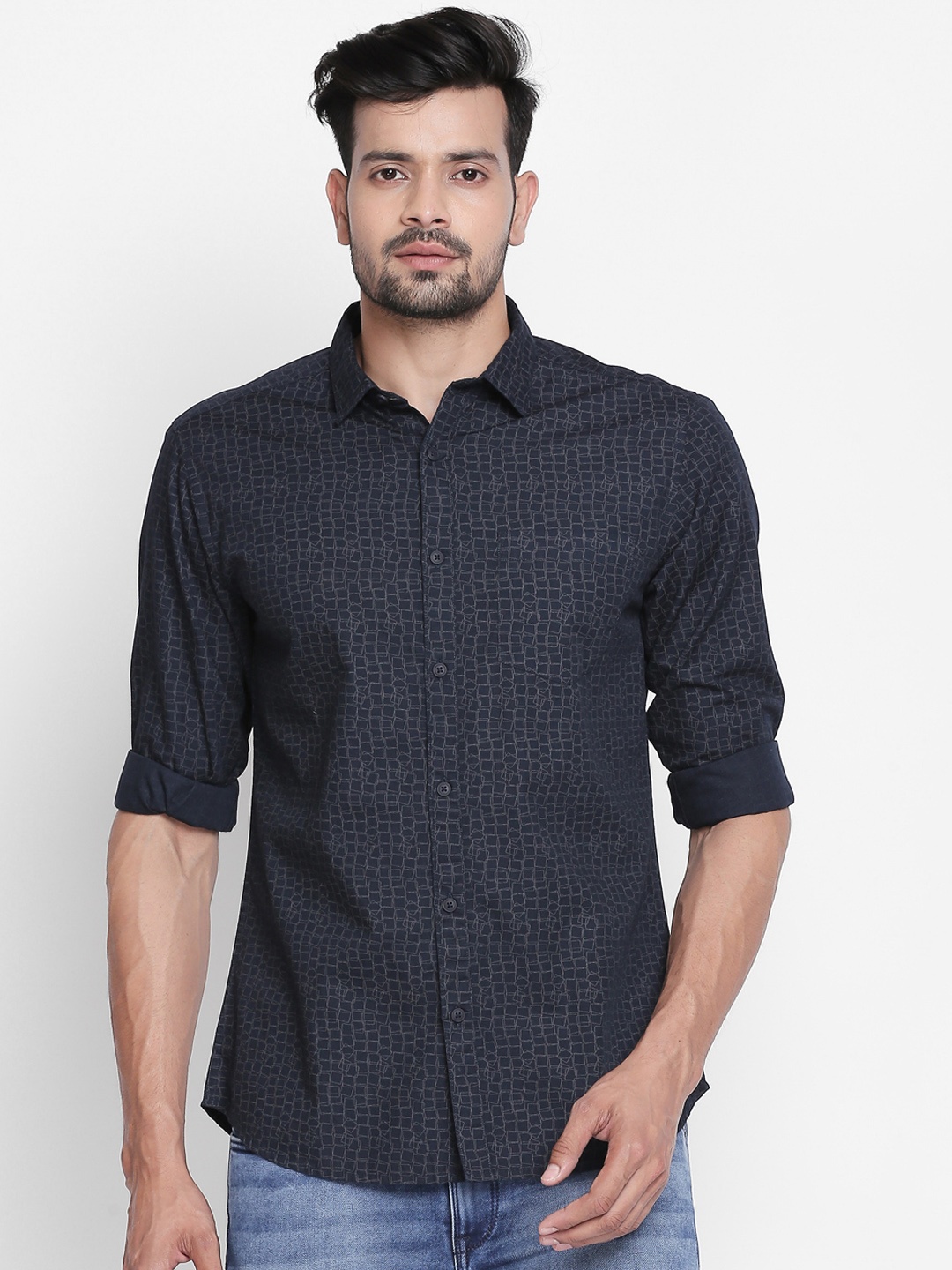 

BYFORD by Pantaloons Men Navy Blue Slim Fit Printed Casual Shirt