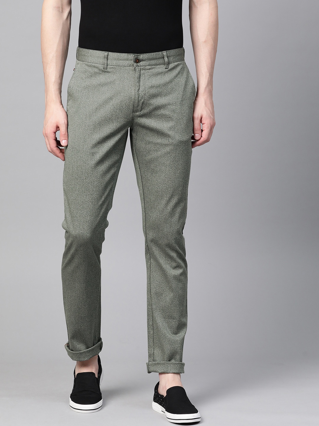 

Blackberrys Men Grey Sharp Regular Fit Self Design Regular Trousers