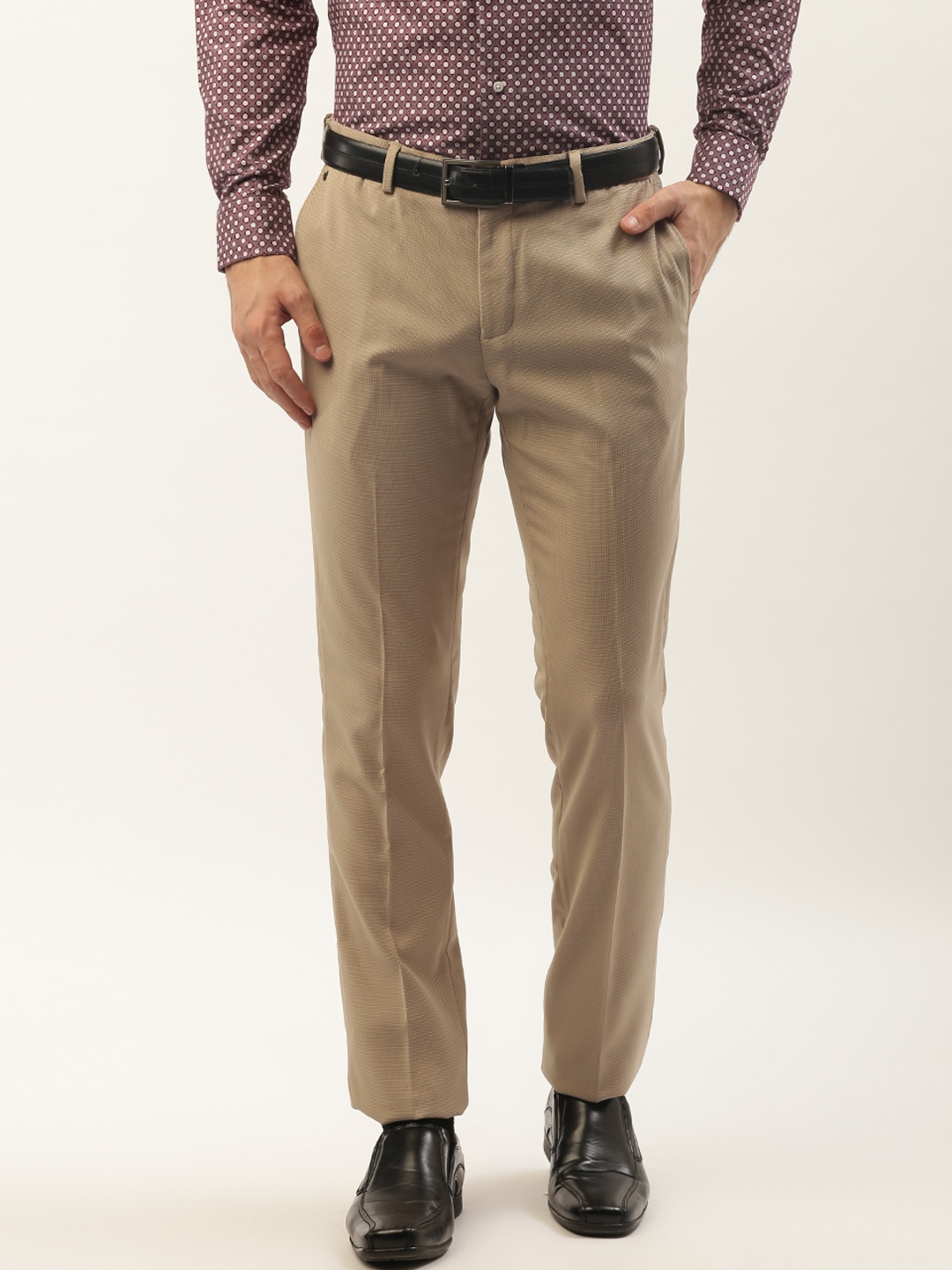 

Blackberrys Men Beige B-95 Skinny Fit Printed Regular Trousers