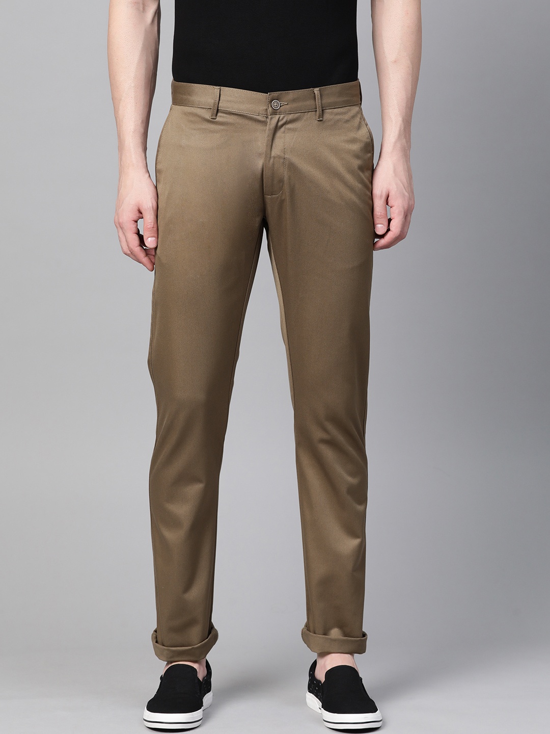

Blackberrys Men Khaki B-95 Slim Fit Solid Trousers