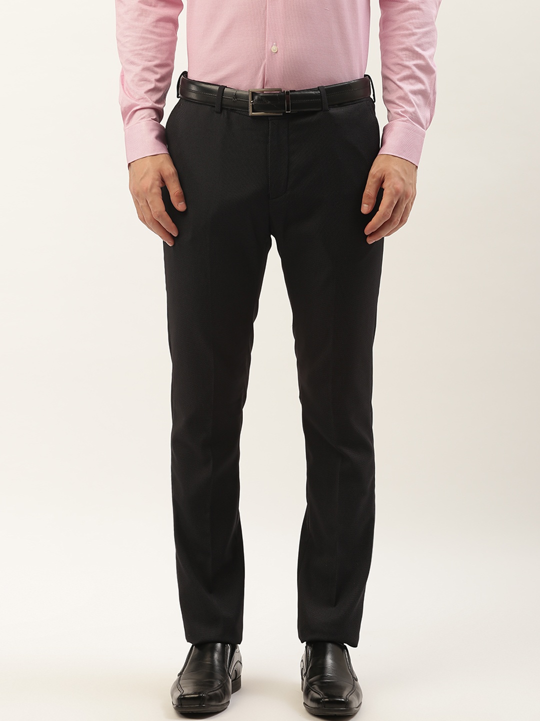 

Blackberrys Men Black & Grey Skinny Fit Solid Regular Trousers
