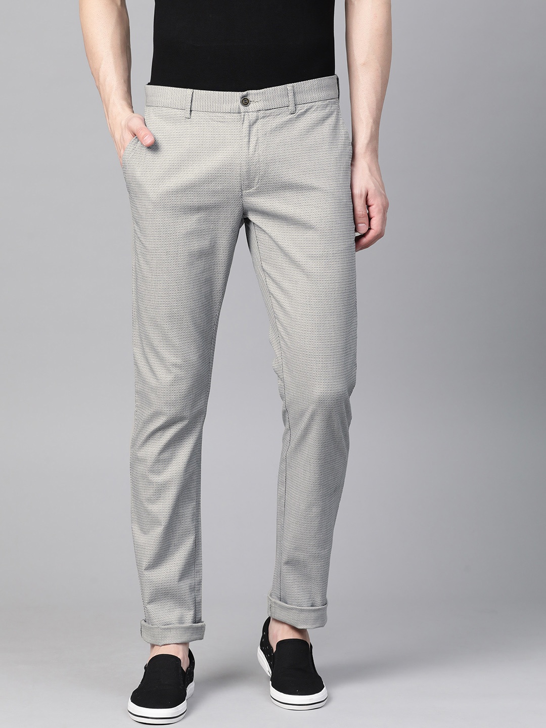 

Blackberrys Men Grey Regular Fit Self Design Trousers