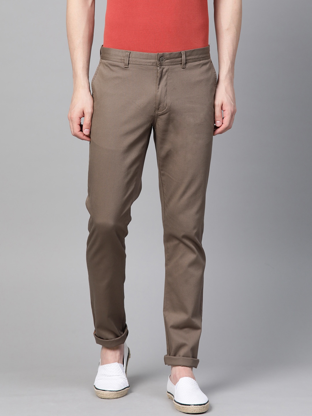 

Blackberrys Men Taupe B-91 Regular Fit Self Design Trousers