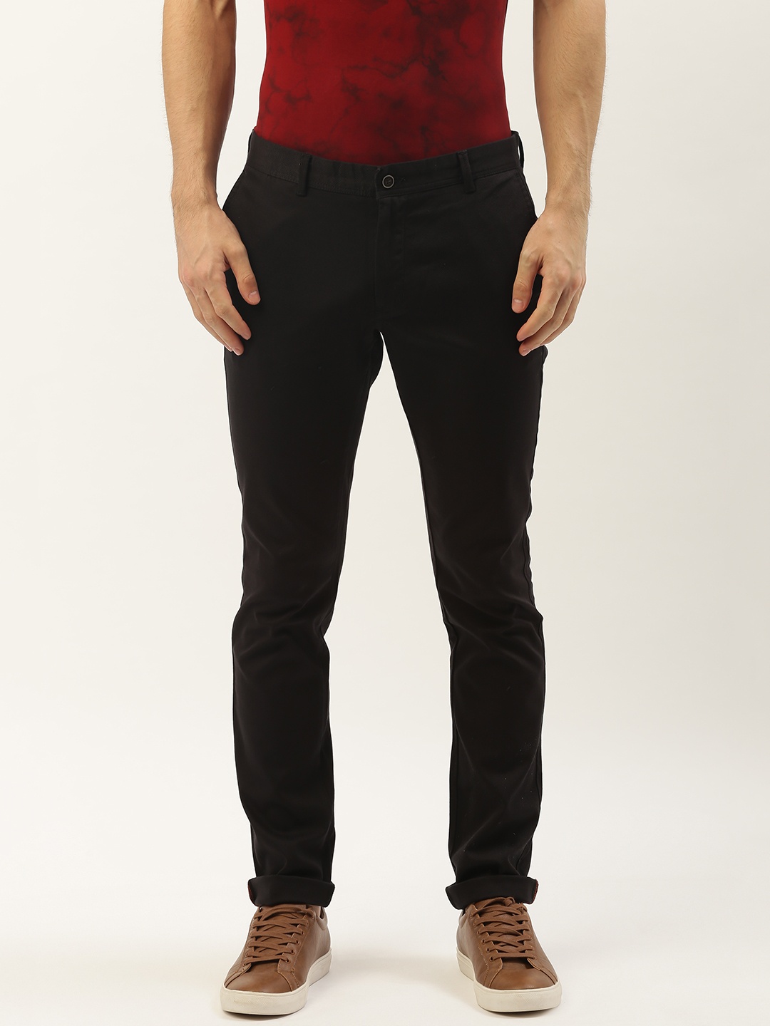 

Blackberrys Men Black Slim Fit Solid Regular Trousers