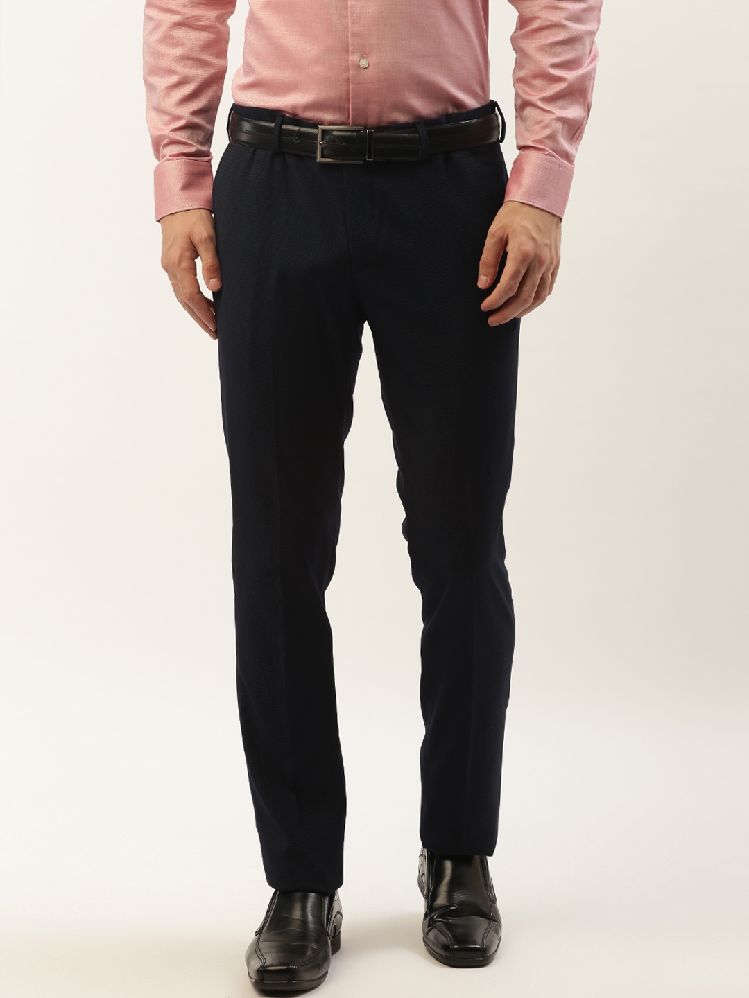 

Blackberrys Men Navy Blue & Green B-95 Skinny Fit Printed Regular Trousers