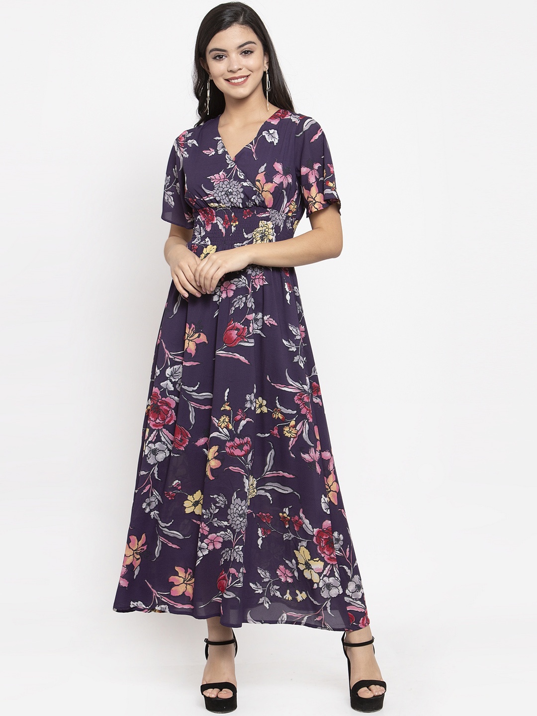 

KASSUALLY Women Purple Floral Print Empire Maxi Dress