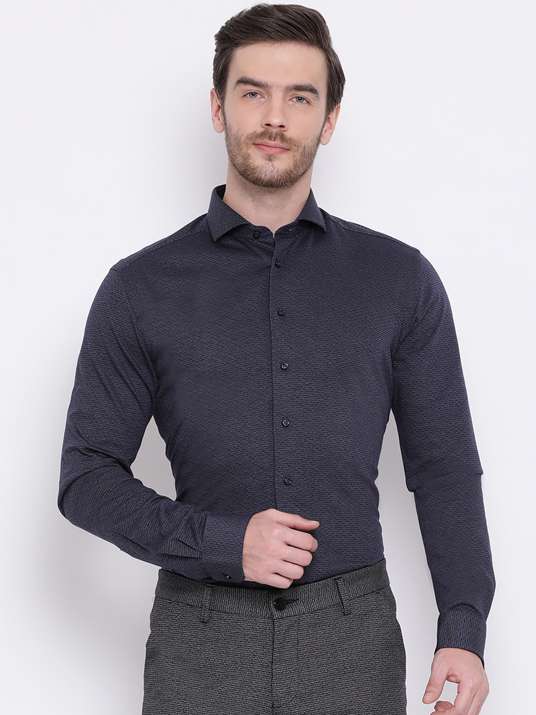 

Bruun & Stengade Men Blue Slim Fit Self Design Smart Casual Shirt