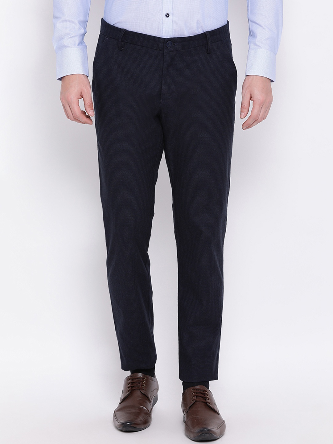 

Bruun & Stengade Men Navy Blue Slim Fit Striped Regular Trousers
