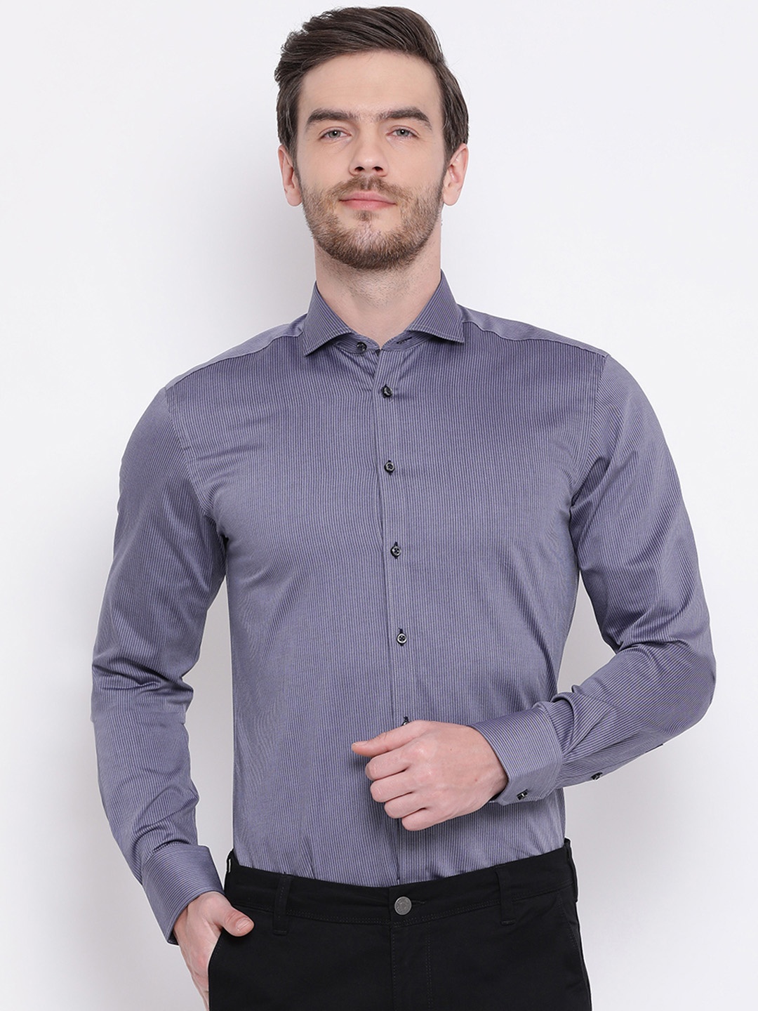 

Bruun & Stengade Men Blue Slim Fit Striped Casual Shirt