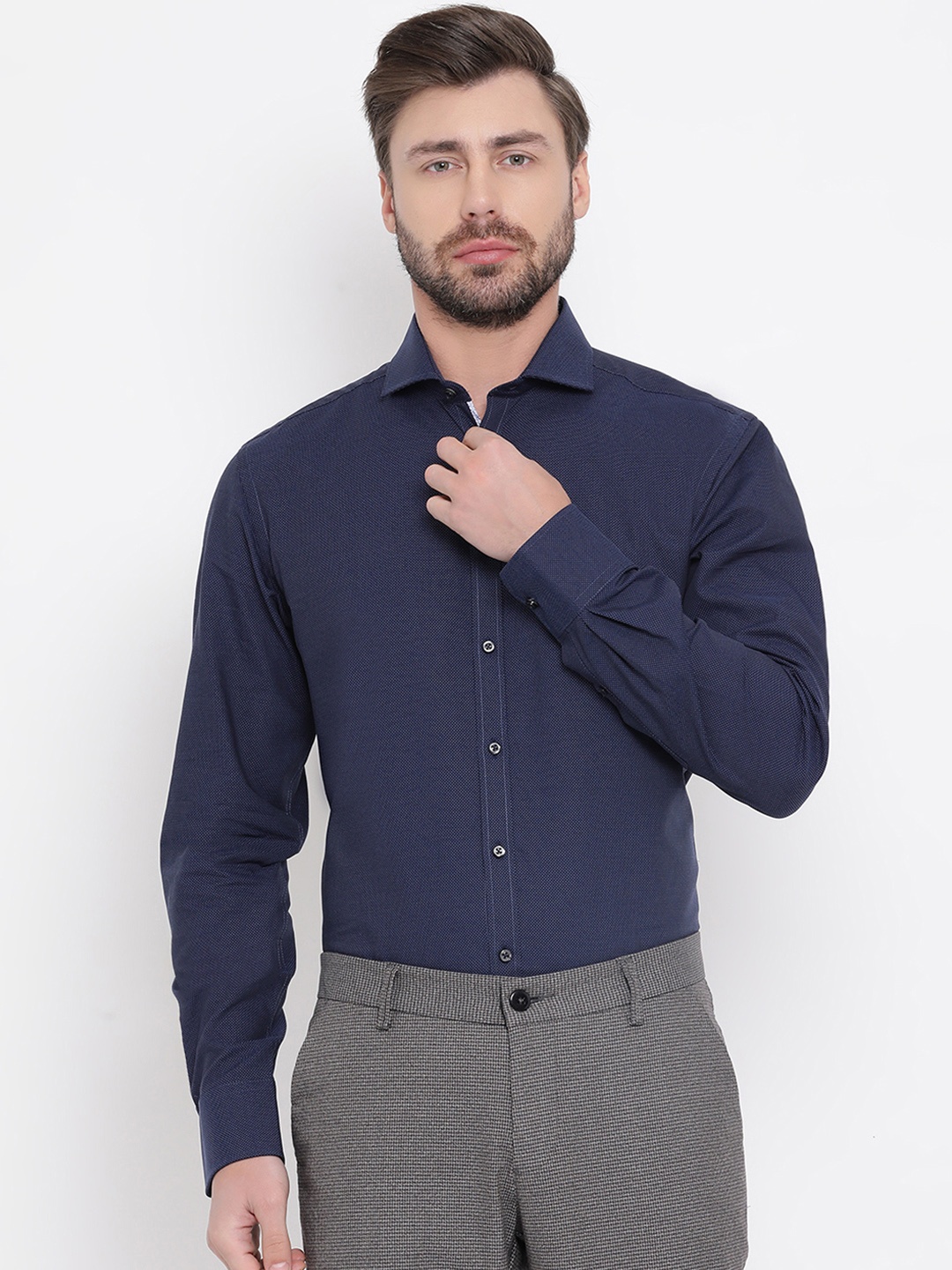 

Bruun & Stengade Men Navy Blue Slim Fit Self Design Formal Shirt