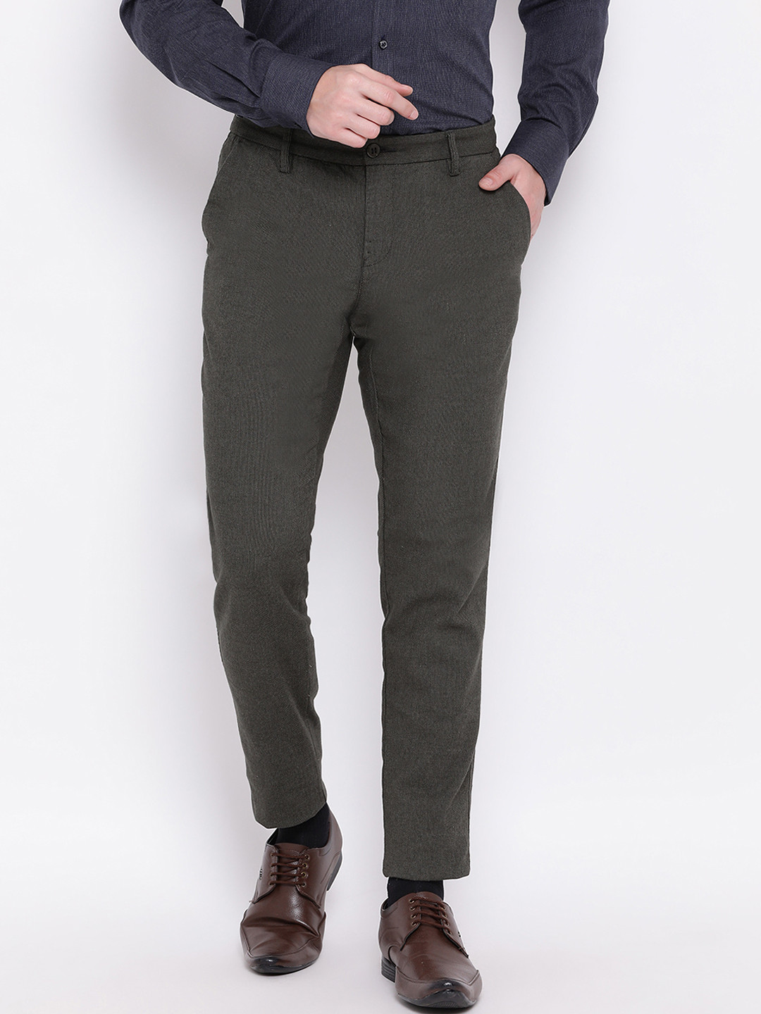 

Bruun & Stengade Men Charcoal Grey Slim Fit Self Design Regular Trousers