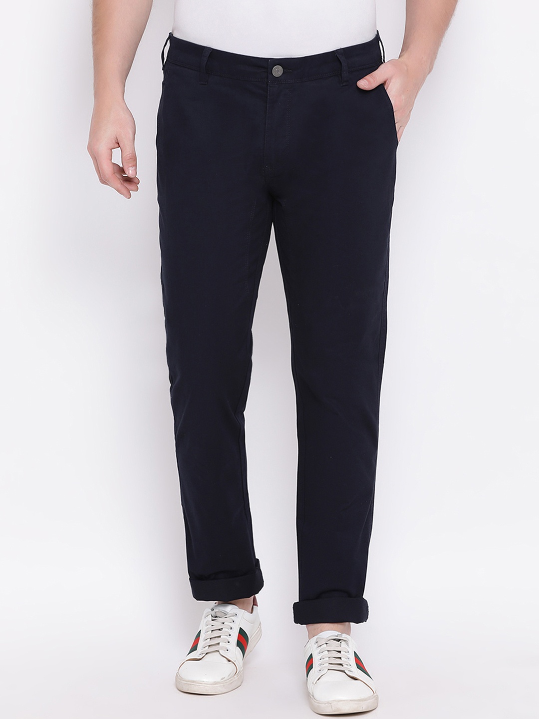 

Bruun & Stengade Men Navy Blue Slim Fit Solid Regular Trousers