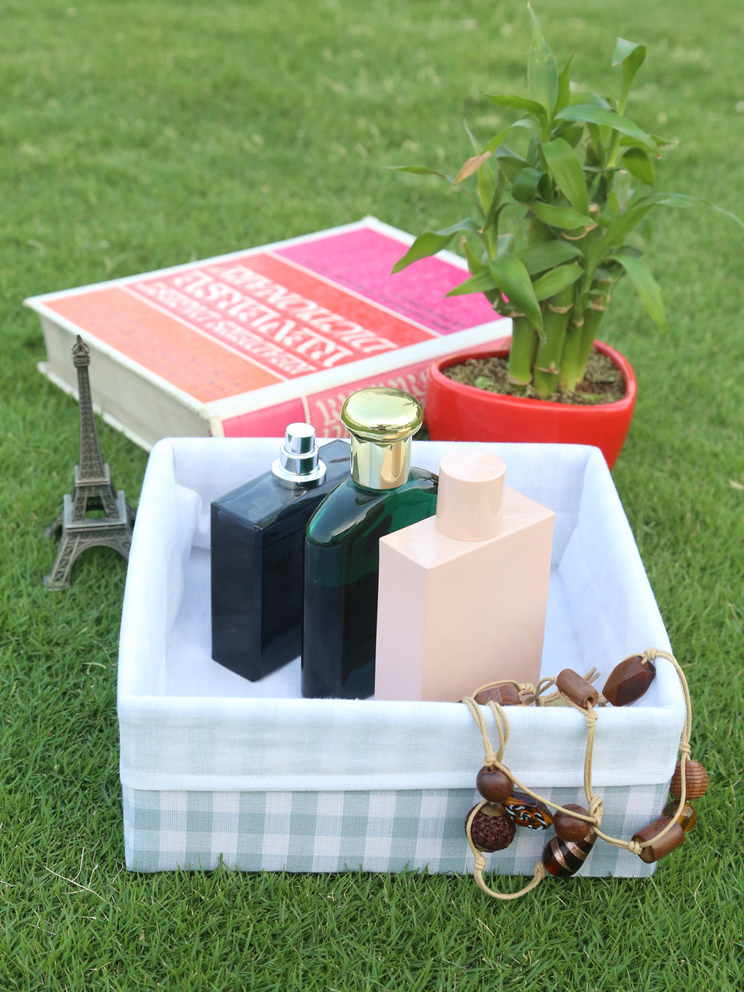 

My Gift Booth White and Blue Checked Small Multi Utility Basket Organiser