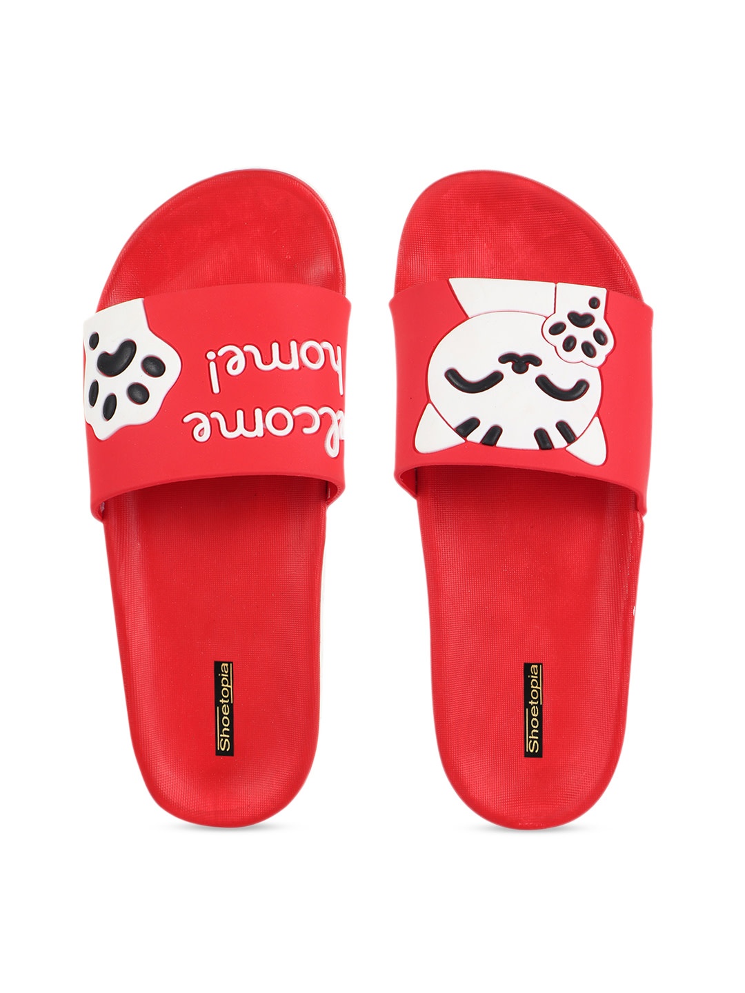 

Shoetopia Girls Red And White Printed Sliders