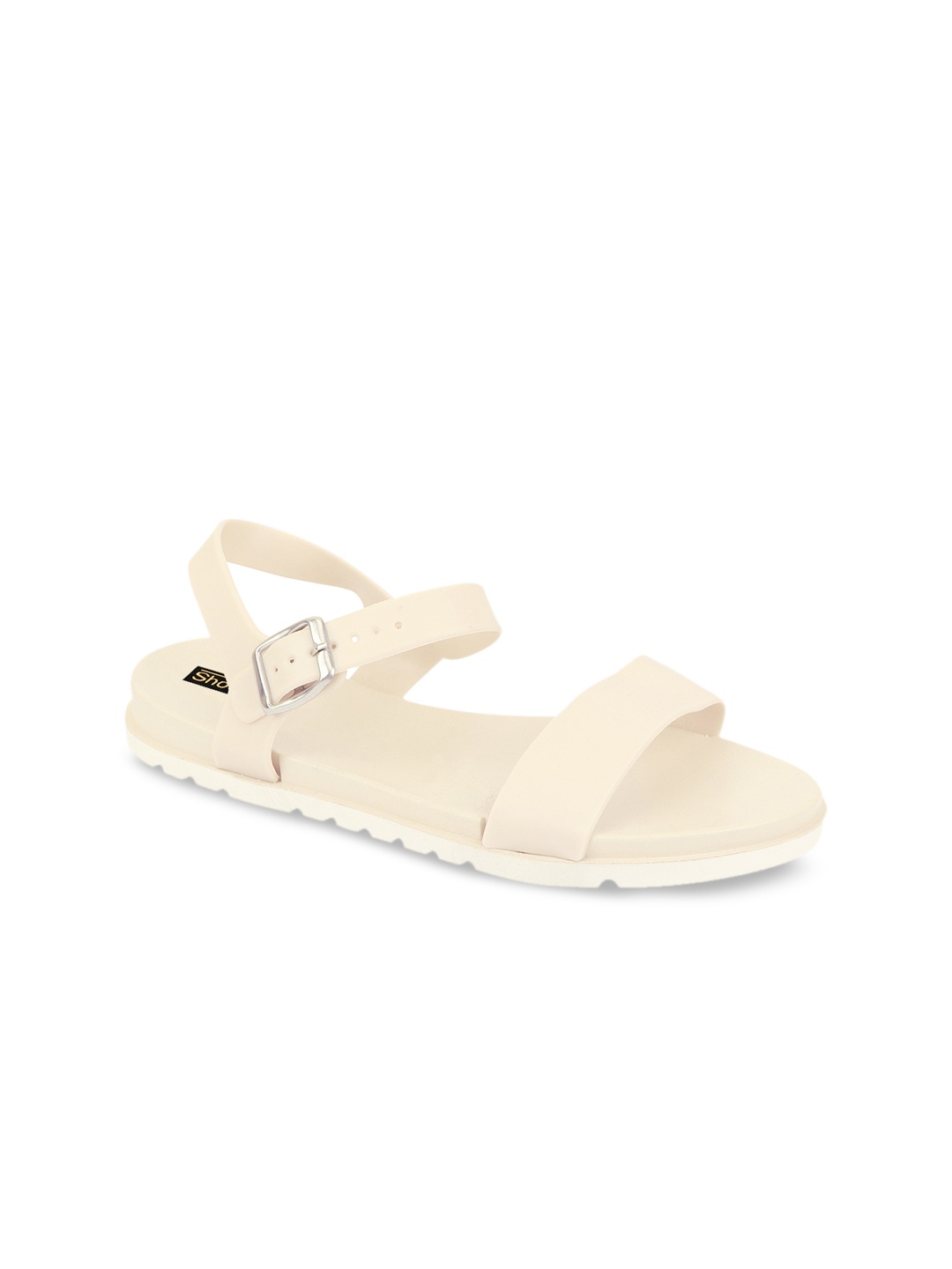 

Shoetopia Girls Cream-Coloured Solid Open Toe Flats