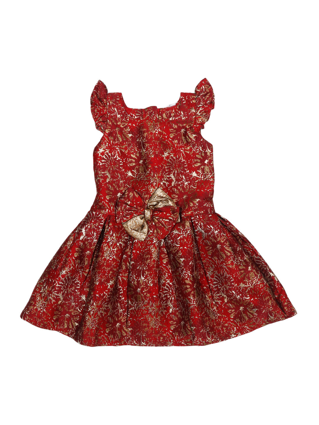 

Doodle Girls Red and Gold Self Design Fit and Flare Dress