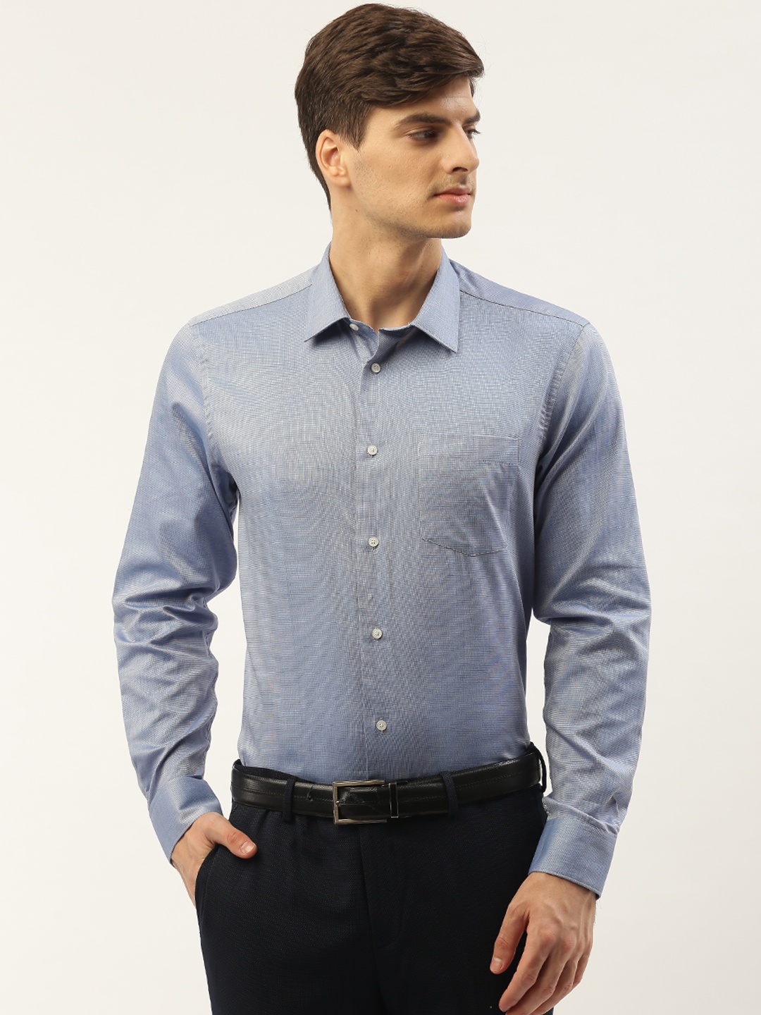 

Blackberrys Men Blue Slim Fit Self Design Formal Shirt
