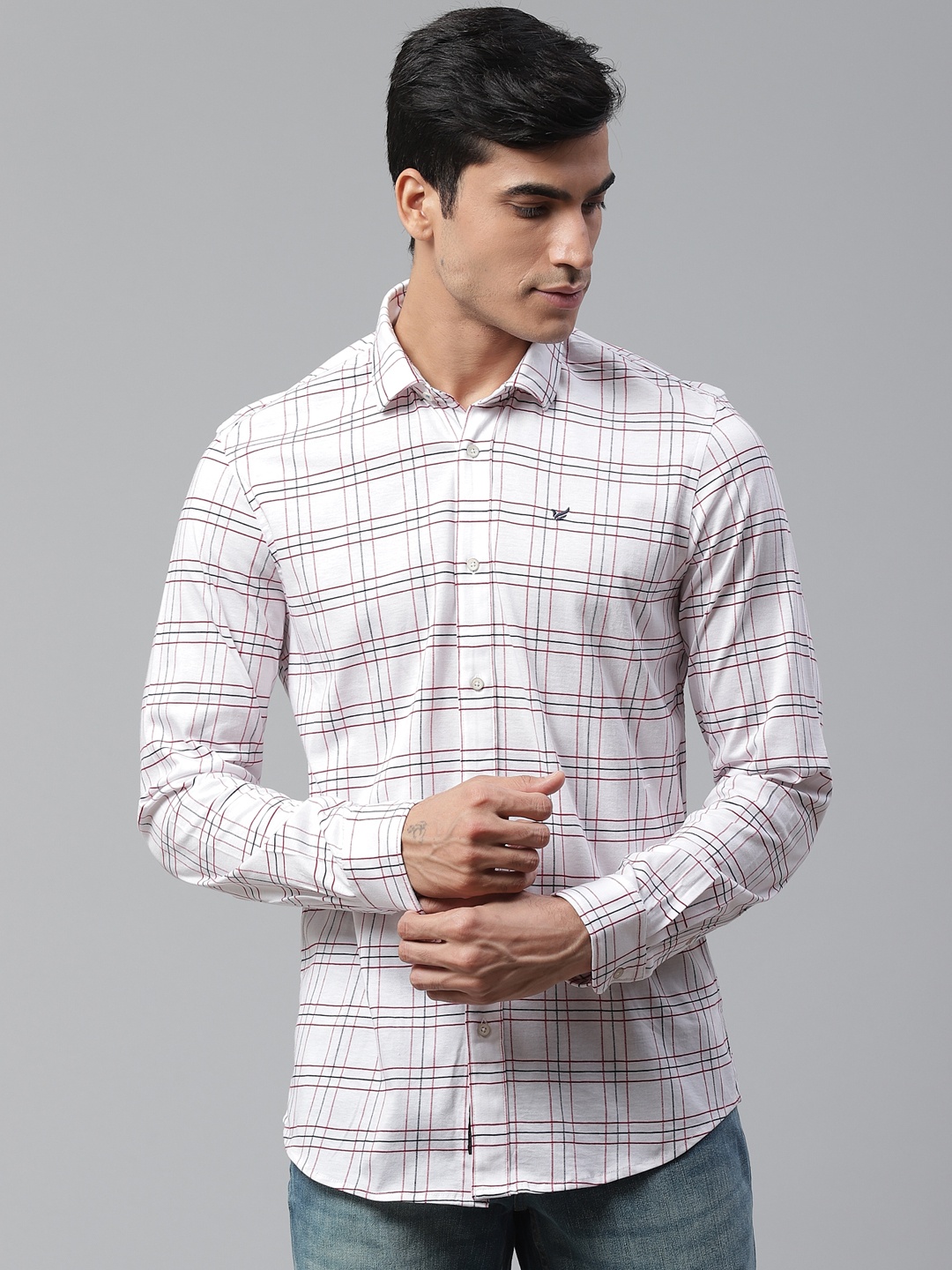 

Blackberrys Men White Trim Fit Checked Casual Shirt